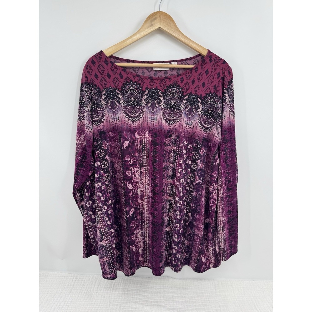 Belle Boho by Kim Gravel Boho Chic Top Magenta Flowy Tunic Stretch Knit Size 1X